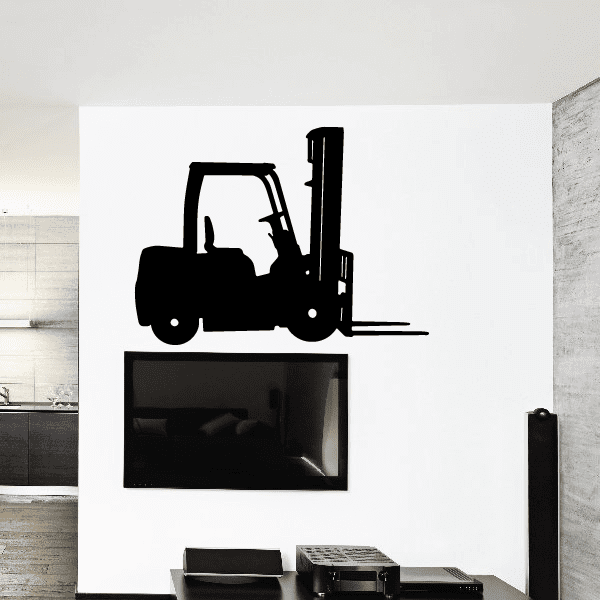 Black forklift silhouette decal, side view with raised fork