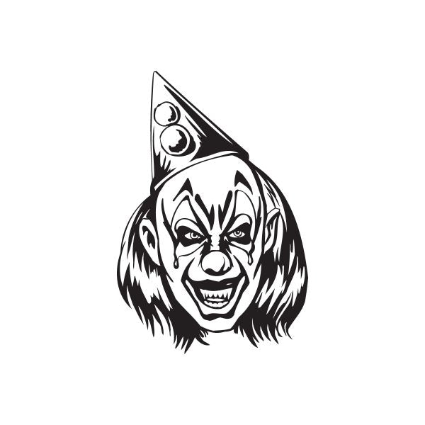 Clown head decal with party hat, black and white design