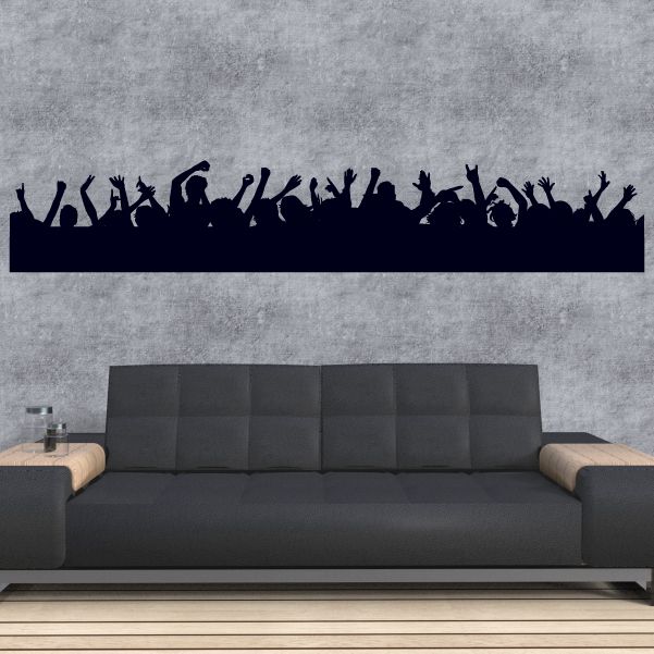 Concert fans decal with black crowd silhouettes and raised hands