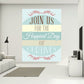 Wedding wall sticker with pastel stripes and 'Join us for the Happiest Day of Our Lives'