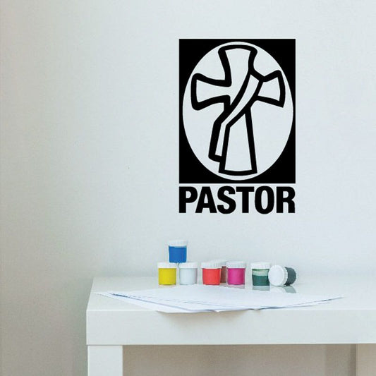 Image of Pastor Cross with Outlined Sash and Separate Text Decal