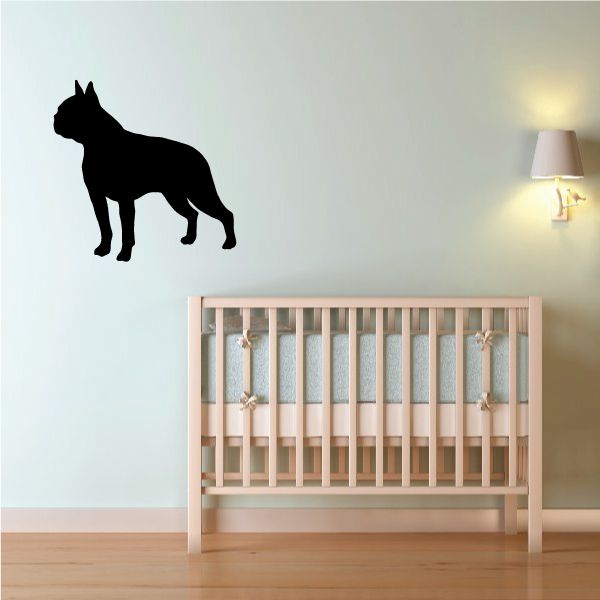 Boston terrier decal, black patched-style dog silhouette