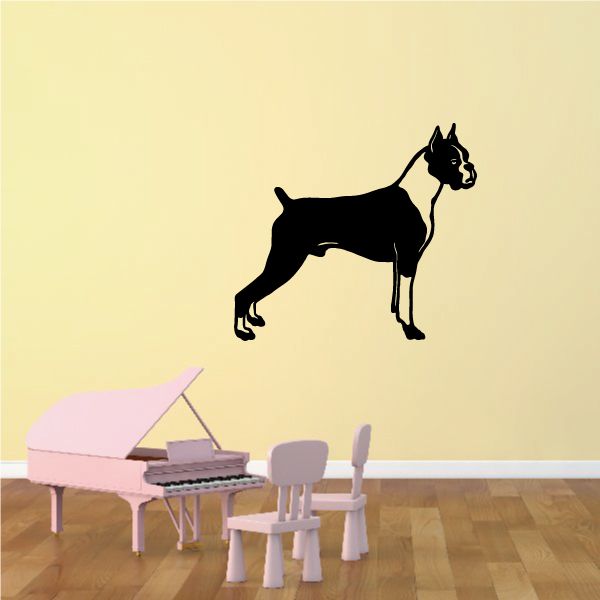 Patched boxer dog decal, black dog silhouette with light patch on face and chest