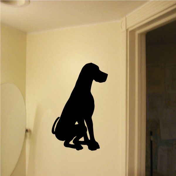 Black Great Dane dog decal sticker, sitting pose with leash detail