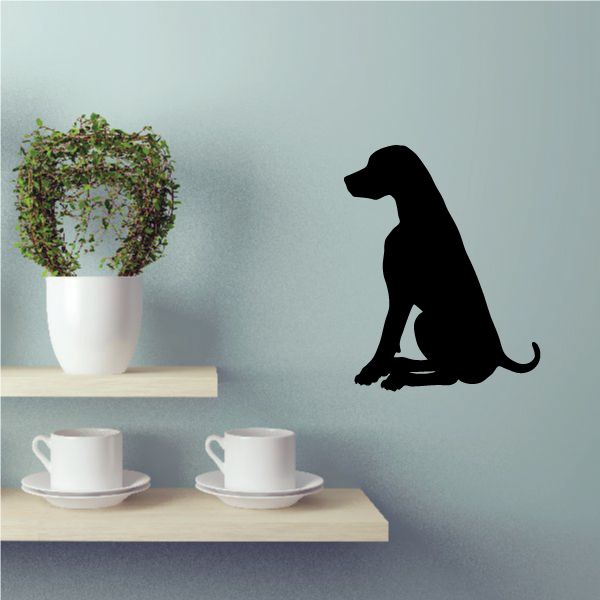 Sitting hound dog silhouette wall decal, black