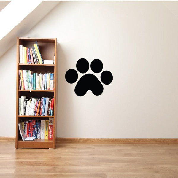 Paw print wall decal, black vinyl paw print graphic on a light wall