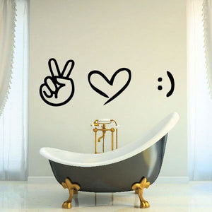 Peace Love Happiness wall decal with peace sign, heart, and smiley emoticon