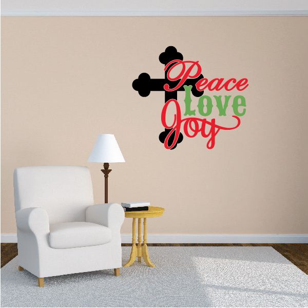 Image of Peace Love Joy Cross Printed Decal