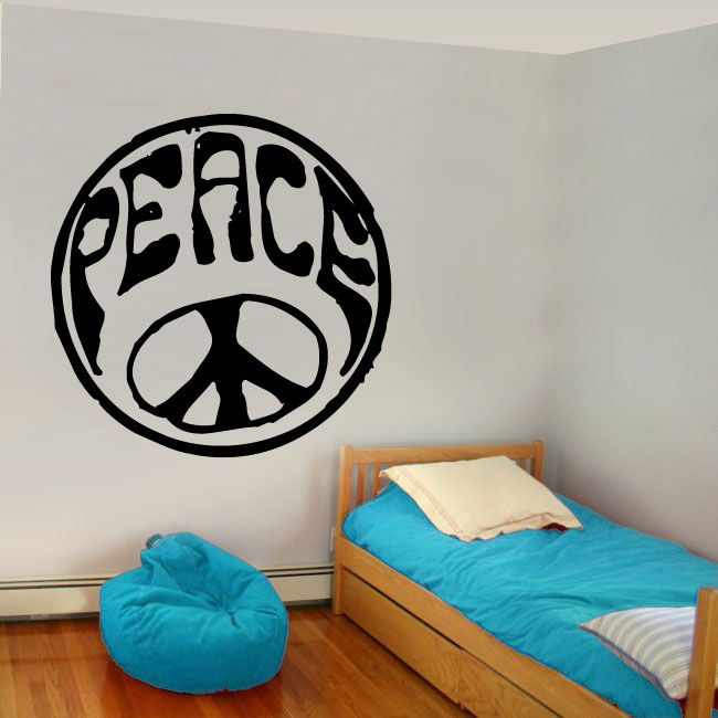 Black peace sign circle decal with peace symbol inside a round border