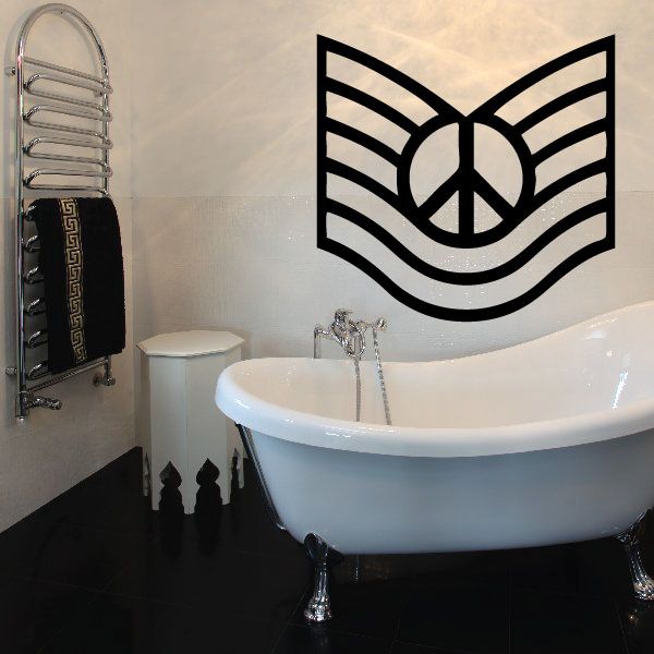 Black military rank peace sign decal with winged stripes