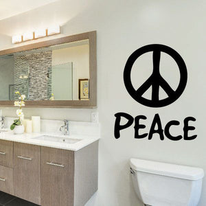 Peace sign text decal with black circle symbol and PEACE lettering
