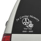 Memorial peace-sign decal with flower and 'In Loving Memory' 'Your Text' placeholders