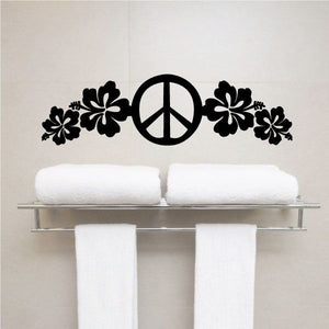 Peace sign decal with black flowers on both sides, hibiscus-style petals