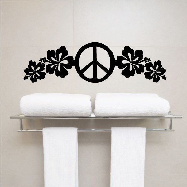 Peace sign decal with black flowers on both sides, hibiscus-style petals