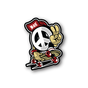 Peace sign skateboarder vinyl sticker with red helmet and peace sign