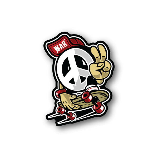 Peace sign skateboarder vinyl sticker with red helmet and peace sign
