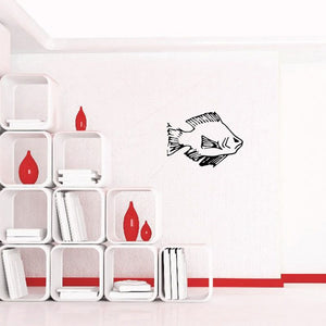 Calico bass decal with black fish outline and open-mouth side view