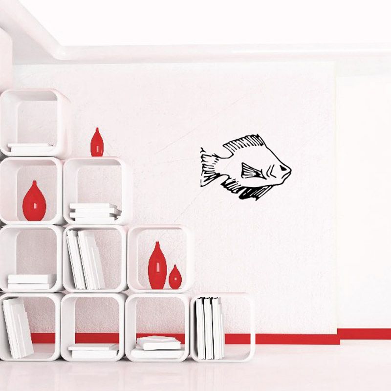 Calico bass decal with black fish outline and open-mouth side view