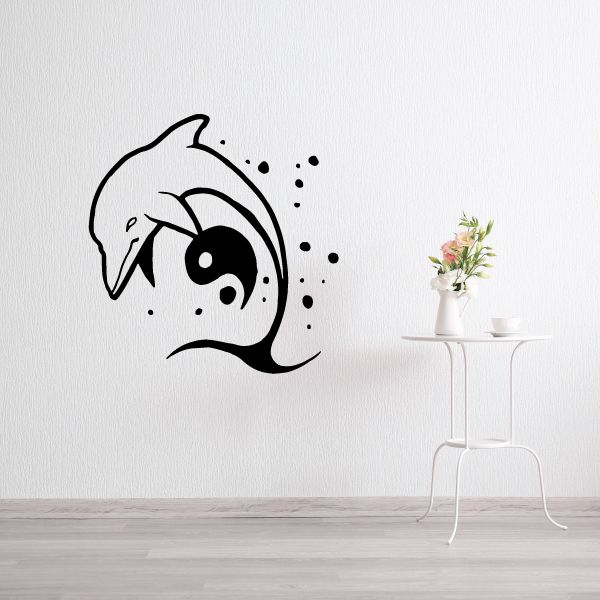 Image of Peaceful Dolphin over Yin Yang Decal