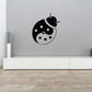 Dotted yin yang ladybug wall decal, black and light gray with white dots.