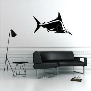 Marlin wall decal in black silhouette, angled fish design