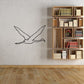 Black stork striding wall decal with spread wings, line-art silhouette