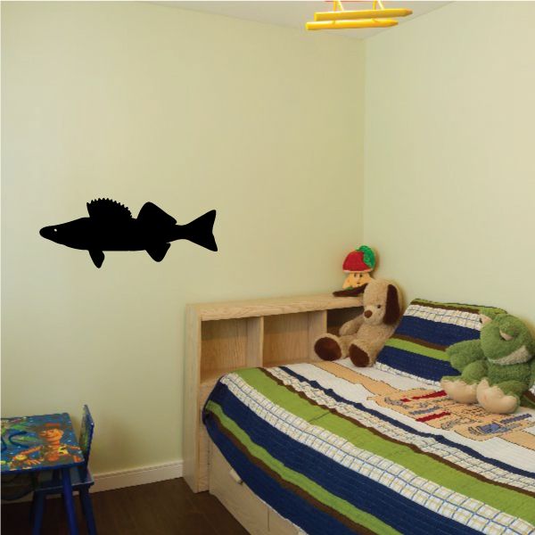 Yellow perch wall decal with dark fish silhouette and detailed fins