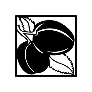 Peach on vine wall decal, bold black silhouette with leaf and stem
