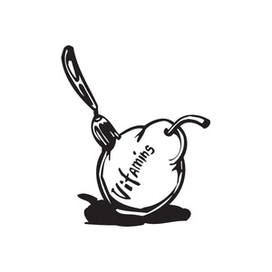 Wall decal of black pear outline with "Vitamins" text, single graphic