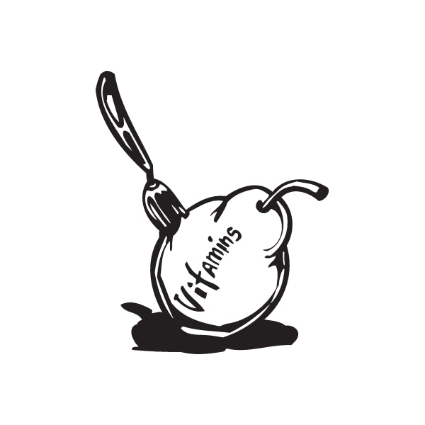 Wall decal of black pear outline with "Vitamins" text, single graphic