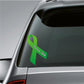 Pedestrian safety vinyl sticker, green awareness ribbon on window glass