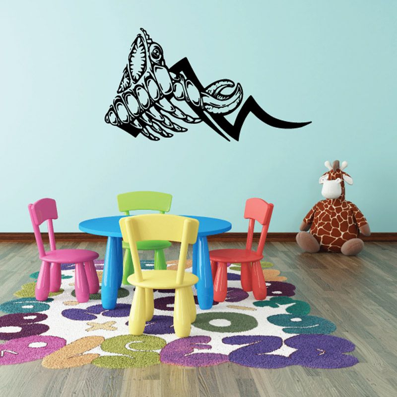 Peeking razor crab wall decal, black line art crab peeking forward with claws.