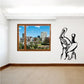 Pelican vinyl wall decal with black pelican bird design perched on grass