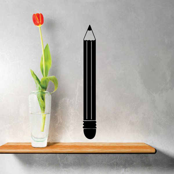 Pencil decal of a black outlined pencil with tip and striped body