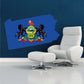 Pennsylvania state flag sticker in blue outline with coat of arms and figures