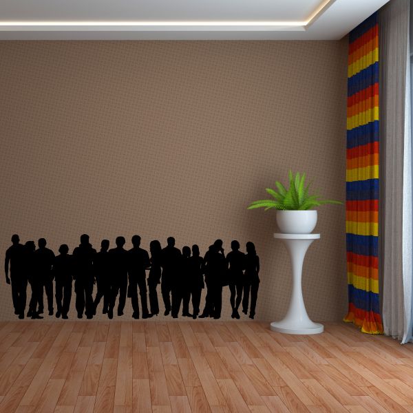 Black silhouette people waiting in line wall decal