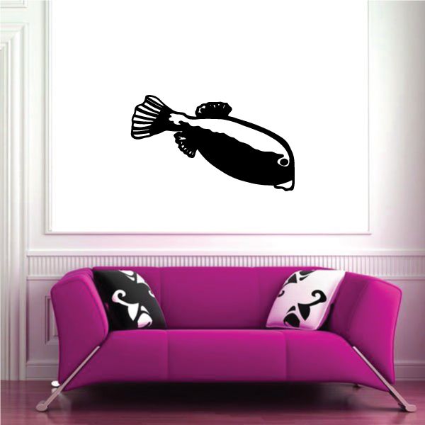 Black perch fish wall decal with detailed stripes and fins