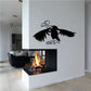 Perched vulture decal with black wings and white line art details