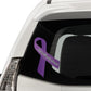 Awareness ribbon vinyl sticker with purple ribbon and small text