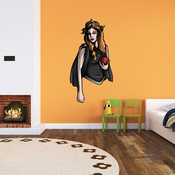 Persephone sticker featuring a stylized woman with long orange hair and black outfit holding a red heart