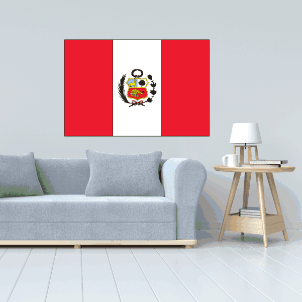 Peru flag sticker: red-white-red stripes with coat of arms center