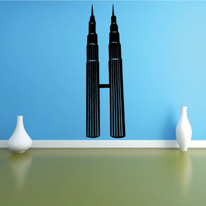 Petronas twin towers wall decal, black skyscraper design with two towers
