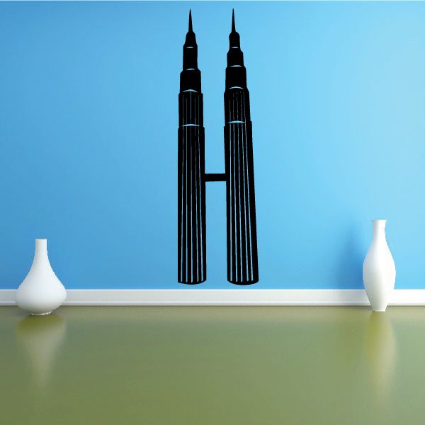 Petronas twin towers wall decal, black skyscraper design with two towers
