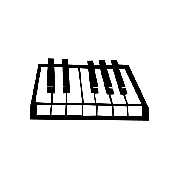 Piano keyboard wall decal with black keys and piano frame outline