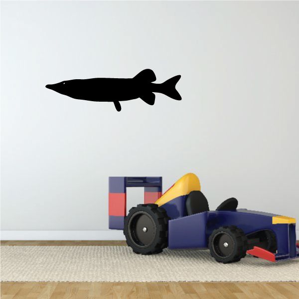 Pickerel fish decal, black silhouette on wall