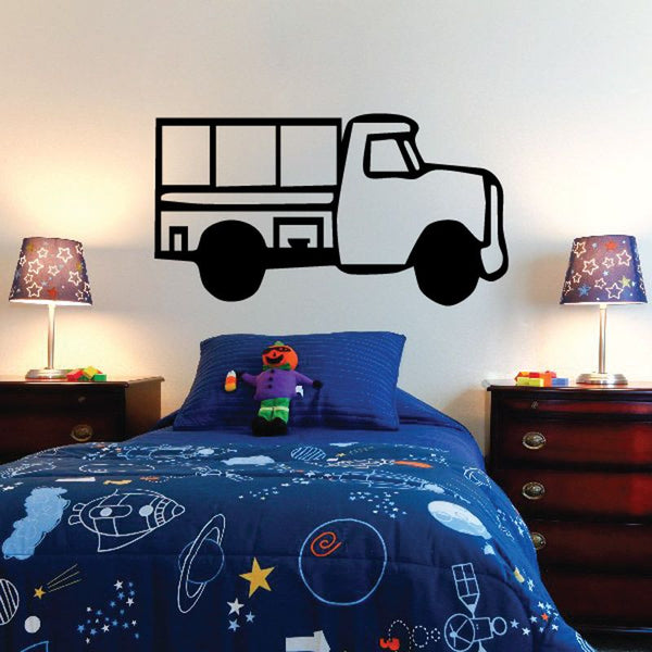 Pickup cartoon truck wall decal, black vinyl silhouette