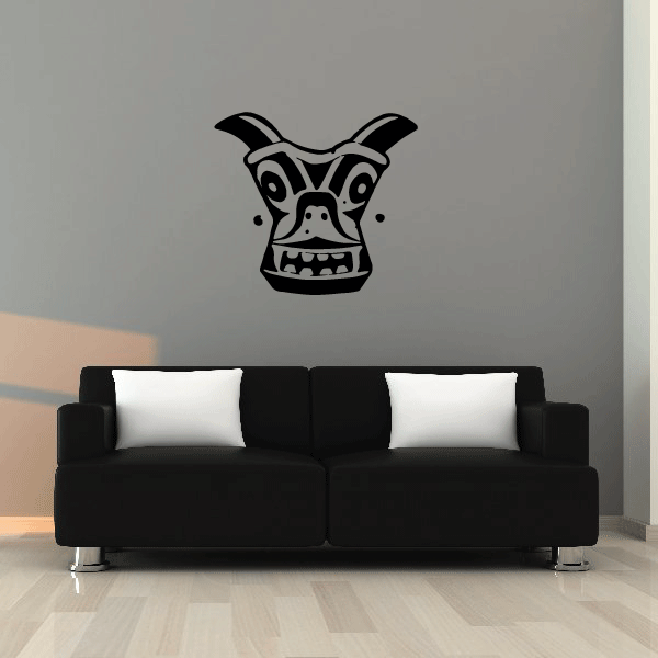 Pig-nosed tiki mask decal, black pig face with teeth and tribal lines