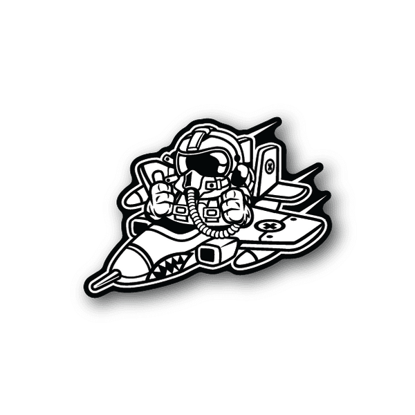Vinyl sticker with white astronaut pilot bomber graphic