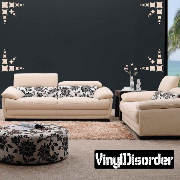 Pinched square wall decal set with white corner frame pieces