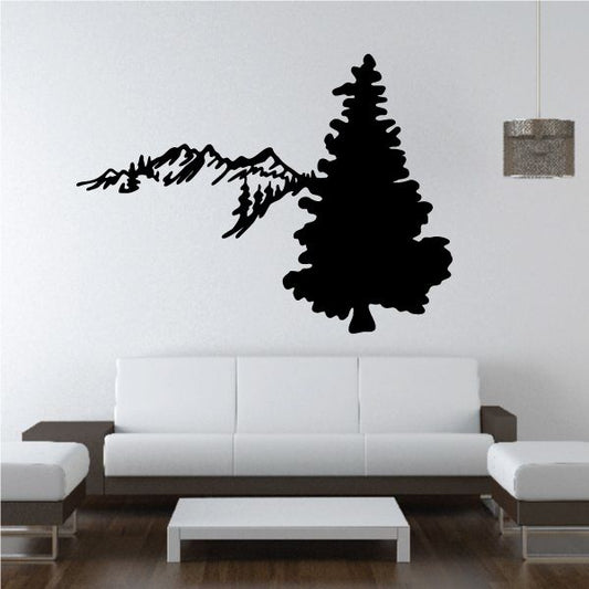 Image of Pine Tree with Mountain Range Decal